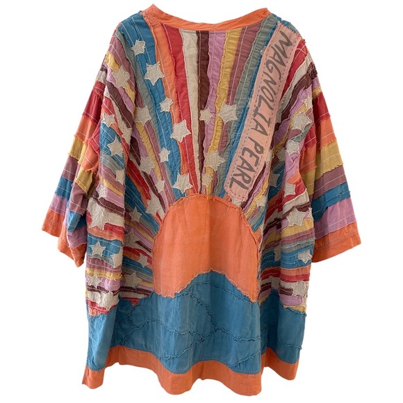 Magnolia Pearl Tops - Magnolia Pearl Sunburst Star Patchwork Cotton Oversized Top Multicolor Boho OS